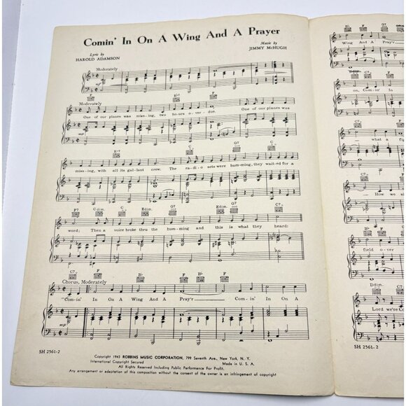 Comin In on a Wing and a Prayer Vtg Piano Sheet Music Harold Adamson 1943 WWII - Picture 2 of 6